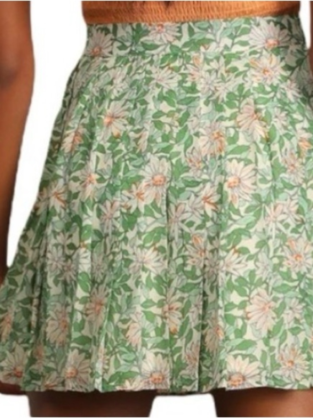 Lulus Count the Petals Green Floral Pleated Mini Skirt NWT Size S - Picture 3 of 3